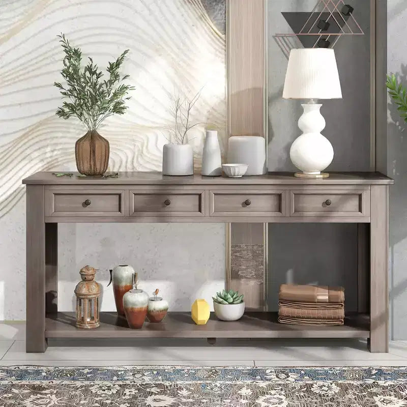 GDFStudio Lance Console en bois massif avec tiroirs et étagère inférieure