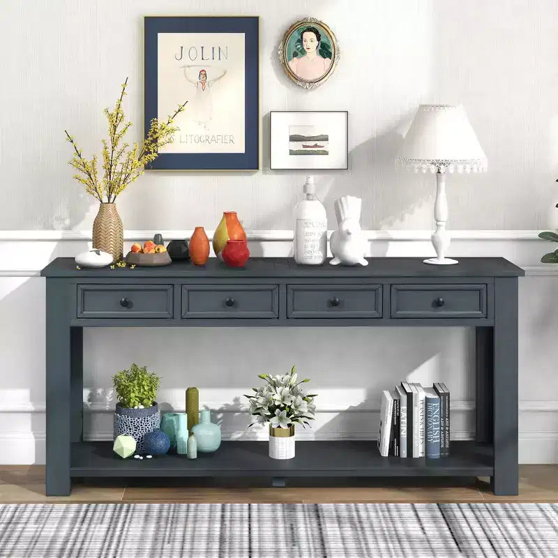 GDFStudio Lance Console en bois massif avec tiroirs et étagère inférieure
