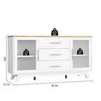 COZONY Buffet de 56 pouces avec 2 portes en verre cannelé, 3 grands tiroirs, meuble de bar à café moderne pour cuisine, salle à manger, salon
