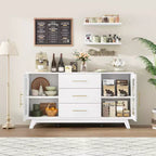 COZONY Buffet de 56 pouces avec 2 portes en verre cannelé, 3 grands tiroirs, meuble de bar à café moderne pour cuisine, salle à manger, salon