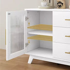 COZONY Buffet de 56 pouces avec 2 portes en verre cannelé, 3 grands tiroirs, meuble de bar à café moderne pour cuisine, salle à manger, salon
