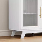 COZONY Buffet de 56 pouces avec 2 portes en verre cannelé, 3 grands tiroirs, meuble de bar à café moderne pour cuisine, salle à manger, salon