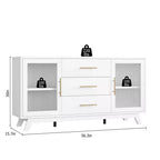 COZONY Buffet de 56 pouces avec 2 portes en verre cannelé, 3 grands tiroirs, meuble de bar à café moderne pour cuisine, salle à manger, salon