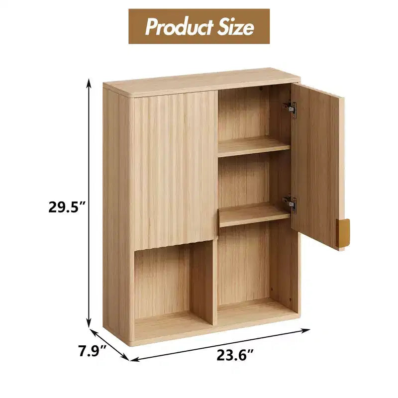 Meuble de Rangement Mural CuisinSmart pour Salle de Bain, Armoire à Pharmacie Cannelée à 2 Portes, Étagères Réglables et Rangement Ouvert, pour Buanderie Cuisine Salon