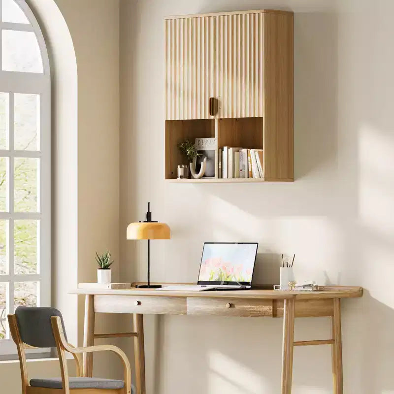 Meuble de Rangement Mural CuisinSmart pour Salle de Bain, Armoire à Pharmacie Cannelée à 2 Portes, Étagères Réglables et Rangement Ouvert, pour Buanderie Cuisine Salon
