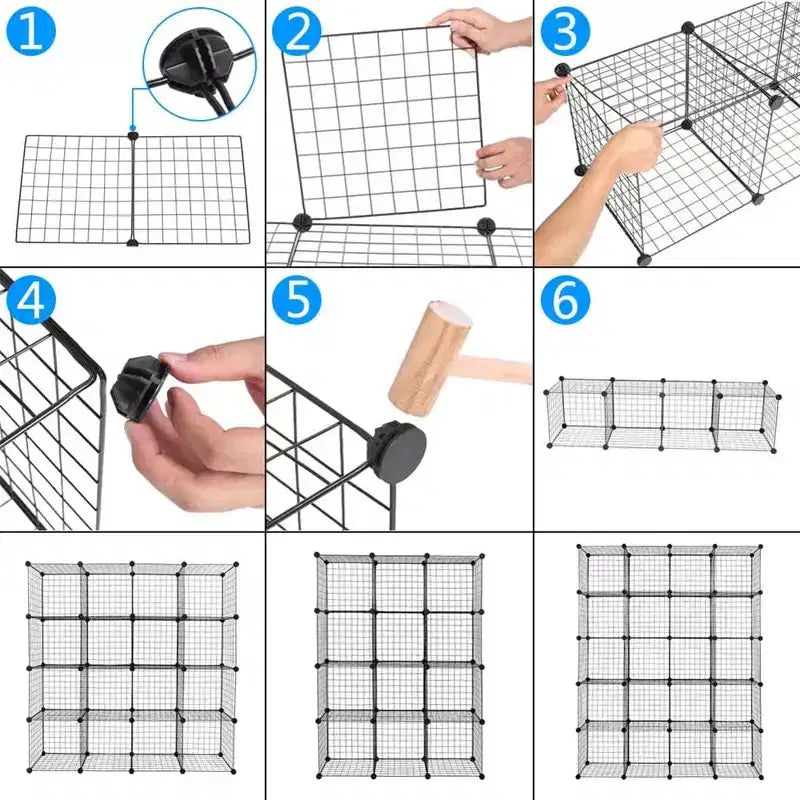 Acekool Organisateur de Rangement Modulaire 20 Cubes, Étagère et Rayonnage Multi-Unités en Treillis Métallique, Conception Ajustable, Noir