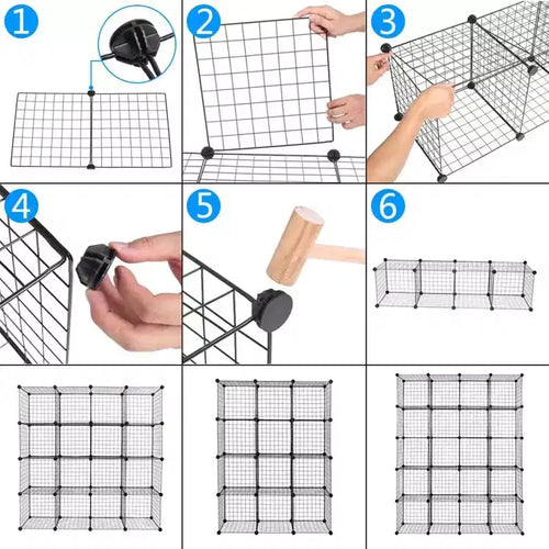 Acekool Organisateur de Rangement Modulaire 20 Cubes, Étagère et Rayonnage Multi-Unités en Treillis Métallique, Conception Ajustable, Noir