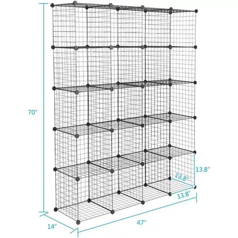 Acekool Organisateur de Rangement Modulaire 20 Cubes, Étagère et Rayonnage Multi-Unités en Treillis Métallique, Conception Ajustable, Noir