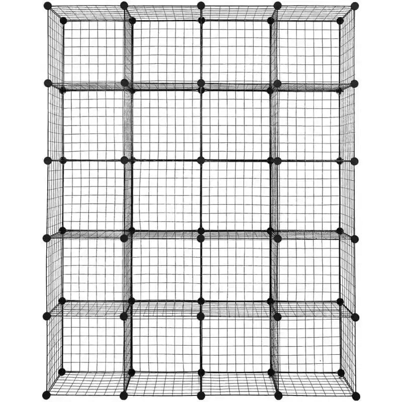 Acekool Organisateur de Rangement Modulaire 20 Cubes, Étagère et Rayonnage Multi-Unités en Treillis Métallique, Conception Ajustable, Noir