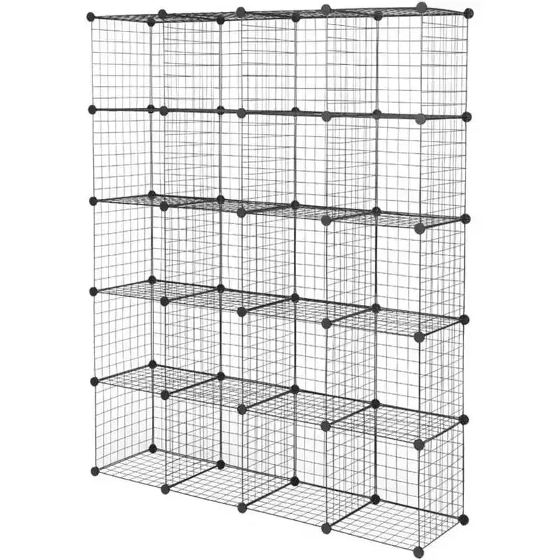 Acekool Organisateur de Rangement Modulaire 20 Cubes, Étagère et Rayonnage Multi-Unités en Treillis Métallique, Conception Ajustable, Noir