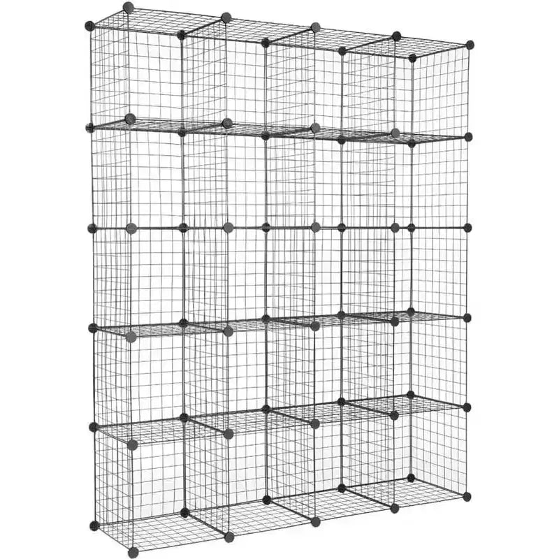 Acekool Organisateur de Rangement Modulaire 20 Cubes, Étagère et Rayonnage Multi-Unités en Treillis Métallique, Conception Ajustable, Noir