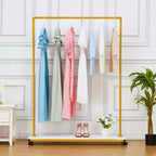 Acekool Gold Rolling Clothing Rack - Heavy Duty Metal Garment Rack with Wheels & Shelves for Home/Boutique