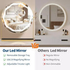 Miroir de Maquillage Rond avec Boîte de Rangement Amovible, Rotatif à 360°, Adapté pour Bureau, Chambre, Montage Facile, Or