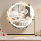 Miroir de Maquillage Rond avec Boîte de Rangement Amovible, Rotatif à 360°, Adapté pour Bureau, Chambre, Montage Facile, Or
