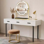 Miroir de Maquillage Rond avec Boîte de Rangement Amovible, Rotatif à 360°, Adapté pour Bureau, Chambre, Montage Facile, Or