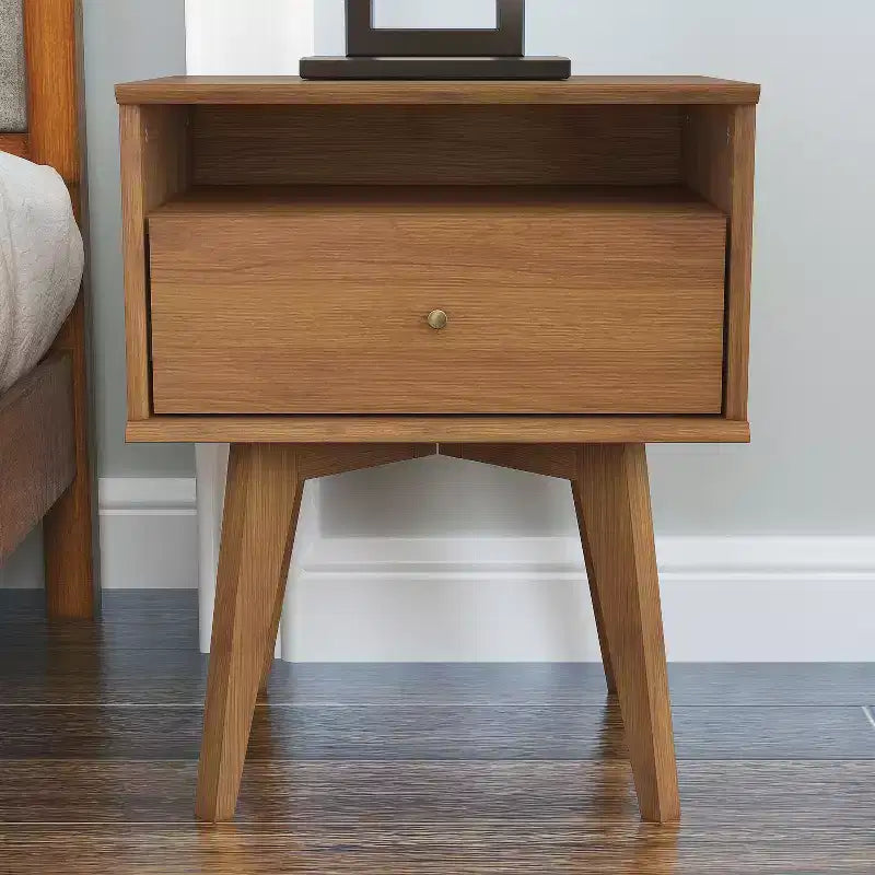 Galano Abby Serene Table de chevet à 1 tiroir avec rangement, lot de 2 - Noyer ambré