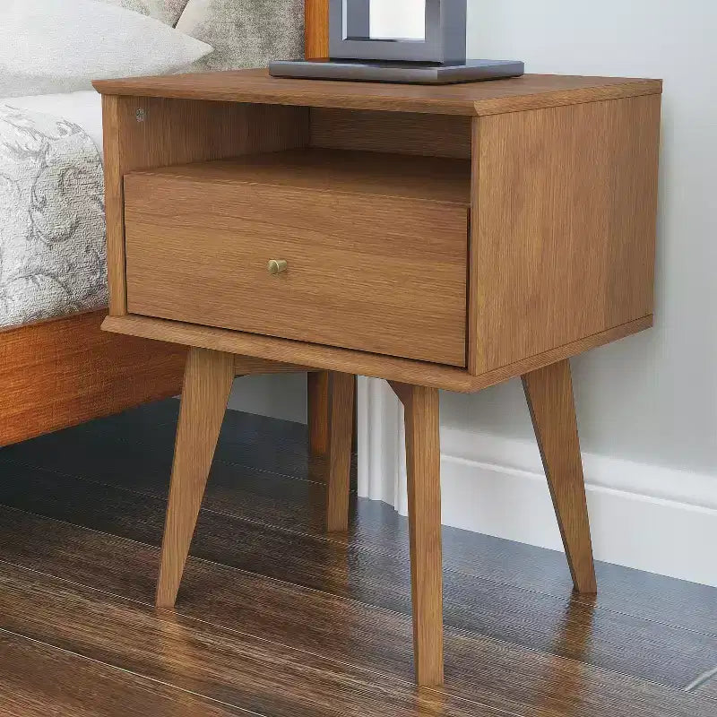 Galano Abby Serene Table de chevet à 1 tiroir avec rangement, lot de 2 - Noyer ambré