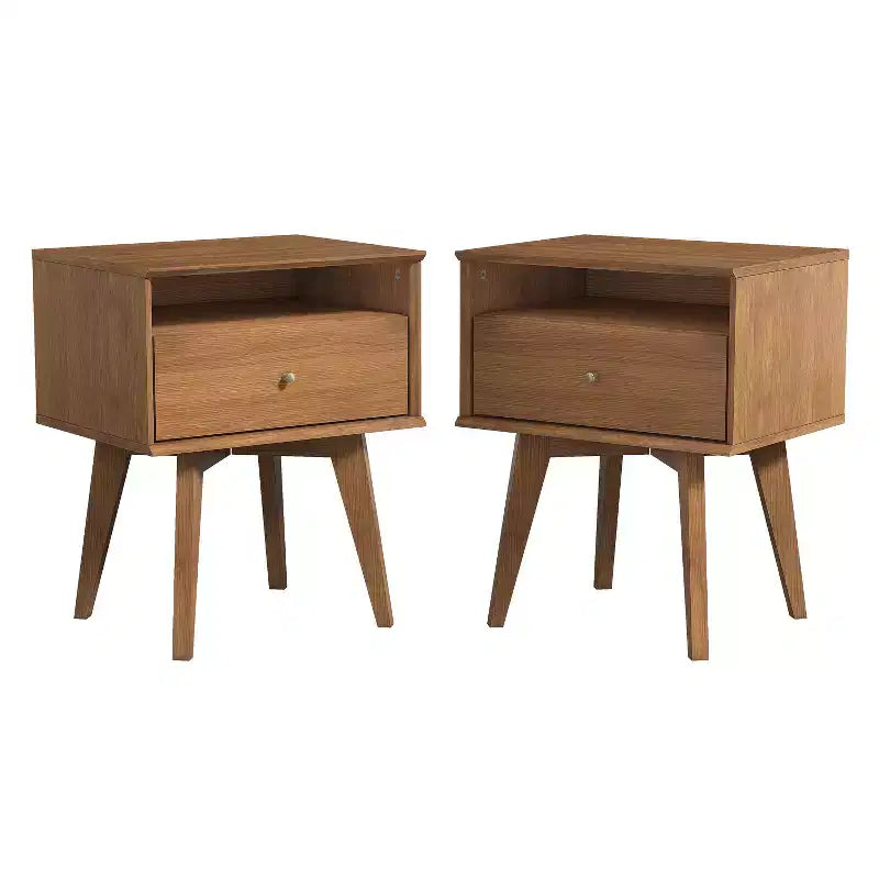 Galano Abby Serene Table de chevet à 1 tiroir avec rangement, lot de 2 - Noyer ambré