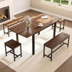 Ensemble de table à manger extensible TROPOW pour 6 à 8 personnes, table en bois de style rustique avec 2 bancs et 2 tabourets
