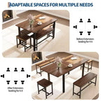Ensemble de table à manger extensible TROPOW pour 6 à 8 personnes, table en bois de style rustique avec 2 bancs et 2 tabourets
