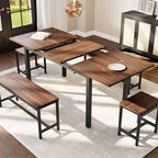 Ensemble de table à manger extensible TROPOW pour 6 à 8 personnes, table en bois de style rustique avec 2 bancs et 2 tabourets