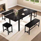 Ensemble de table à manger extensible TROPOW pour 6 à 8 personnes, table en bois de style rustique avec 2 bancs et 2 tabourets