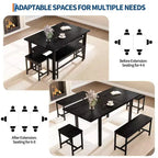 Ensemble de table à manger extensible TROPOW pour 6 à 8 personnes, table en bois de style rustique avec 2 bancs et 2 tabourets