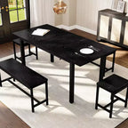 Ensemble de table à manger extensible TROPOW pour 6 à 8 personnes, table en bois de style rustique avec 2 bancs et 2 tabourets