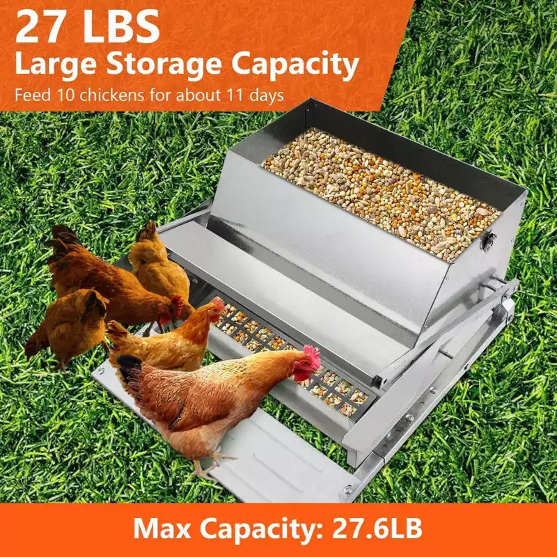 Mangeoire pour poulets, automatique 12,2 kg en acier galvanisé - À pédale, anti-rats, anti-gaspillage, nourrit 10 poulets pendant 11 jours, convient aux canards, poules naines, faisans