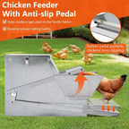 Mangeoire pour poulets, automatique 12,2 kg en acier galvanisé - À pédale, anti-rats, anti-gaspillage, nourrit 10 poulets pendant 11 jours, convient aux canards, poules naines, faisans