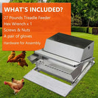 Mangeoire pour poulets, automatique 12,2 kg en acier galvanisé - À pédale, anti-rats, anti-gaspillage, nourrit 10 poulets pendant 11 jours, convient aux canards, poules naines, faisans