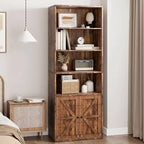 Bibliothèque de Ferme Acekool avec Portes, Étagère à 6 Niveaux de 180 cm de Haut, Meuble de Rangement et Présentoir Marron Rustique pour Bureau à Domicile, Salon