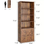 Bibliothèque de Ferme Acekool avec Portes, Étagère à 6 Niveaux de 180 cm de Haut, Meuble de Rangement et Présentoir Marron Rustique pour Bureau à Domicile, Salon