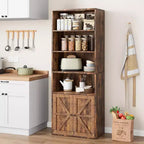 Bibliothèque de Ferme Acekool avec Portes, Étagère à 6 Niveaux de 180 cm de Haut, Meuble de Rangement et Présentoir Marron Rustique pour Bureau à Domicile, Salon
