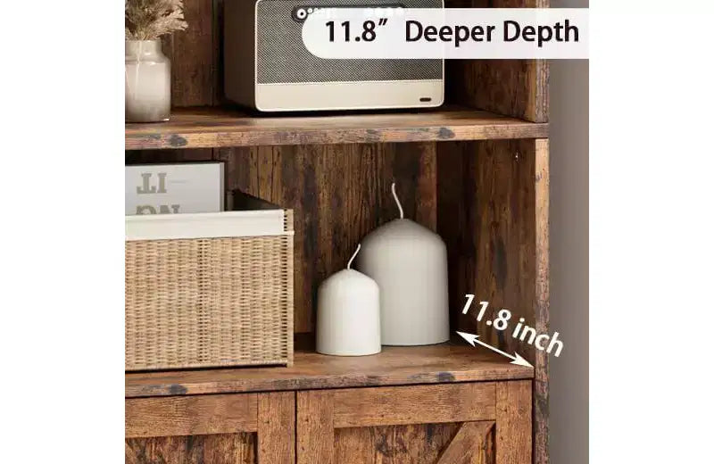 Bibliothèque de Ferme Acekool avec Portes, Étagère à 6 Niveaux de 180 cm de Haut, Meuble de Rangement et Présentoir Marron Rustique pour Bureau à Domicile, Salon