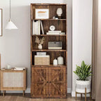 Bibliothèque de Ferme Acekool avec Portes, Étagère à 6 Niveaux de 180 cm de Haut, Meuble de Rangement et Présentoir Marron Rustique pour Bureau à Domicile, Salon