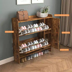 Meuble à chaussures Okak, Organiseur de chaussures autoportant avec 2 tiroirs basculants, Meuble de rangement pour chaussures pour entrée, salon, couloir, Marron