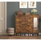 Meuble à chaussures Okak, Organiseur de chaussures autoportant avec 2 tiroirs basculants, Meuble de rangement pour chaussures pour entrée, salon, couloir, Marron