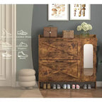 Meuble à chaussures Okak, Organiseur de chaussures autoportant avec 2 tiroirs basculants, Meuble de rangement pour chaussures pour entrée, salon, couloir, Marron