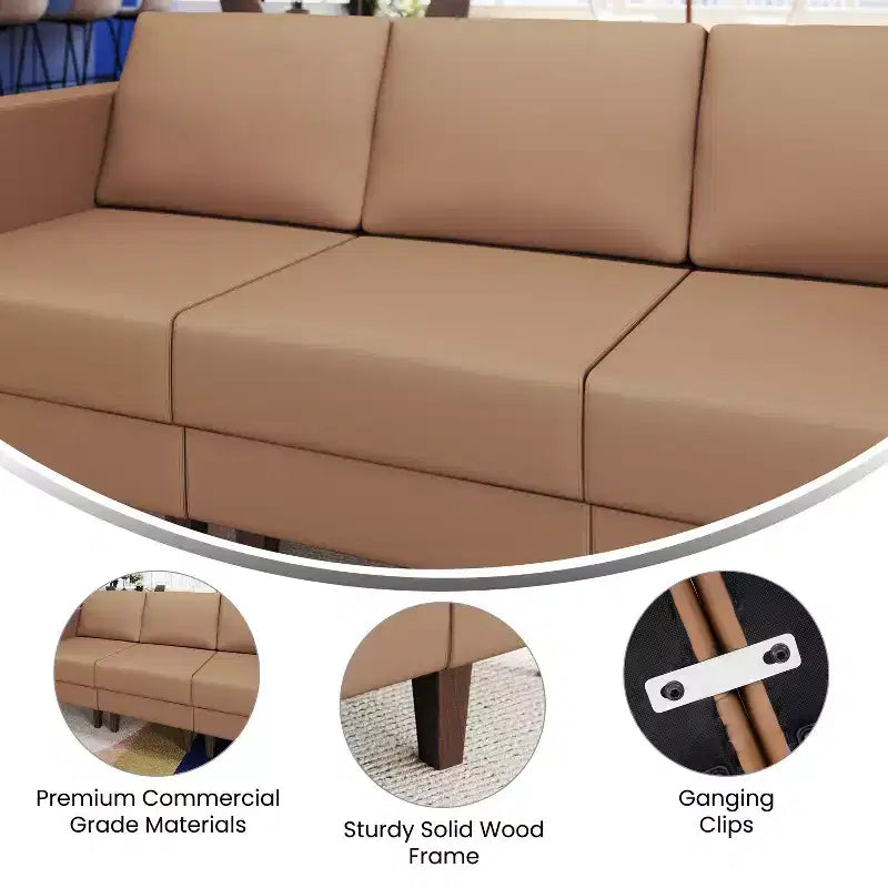 Fauteuil de réception central rembourré Flash Furniture HERCULES Artemis avec pieds en noyer et patins ajustables