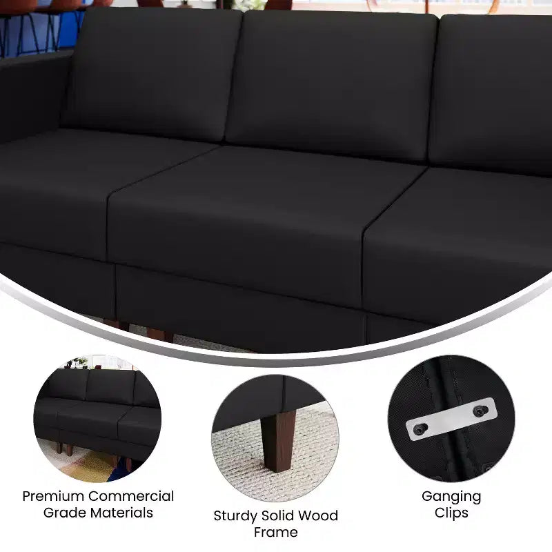 Fauteuil de réception central rembourré Flash Furniture HERCULES Artemis avec pieds en noyer et patins ajustables