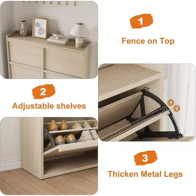 Meuble à chaussures GustoWave avec 6 tiroirs abattants, armoire à chaussures en bois avec étagère réglable, rangement à chaussures