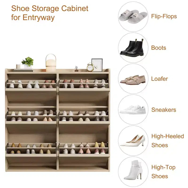 Meuble à chaussures GustoWave avec 6 tiroirs abattants, armoire à chaussures en bois avec étagère réglable, rangement à chaussures