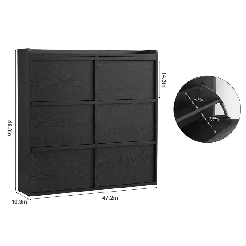 Meuble à chaussures GustoWave avec 6 tiroirs abattants, armoire à chaussures en bois avec étagère réglable, rangement à chaussures