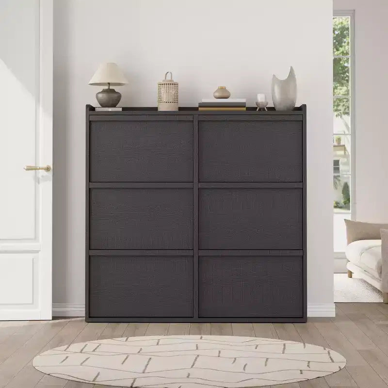 Meuble à chaussures GustoWave avec 6 tiroirs abattants, armoire à chaussures en bois avec étagère réglable, rangement à chaussures