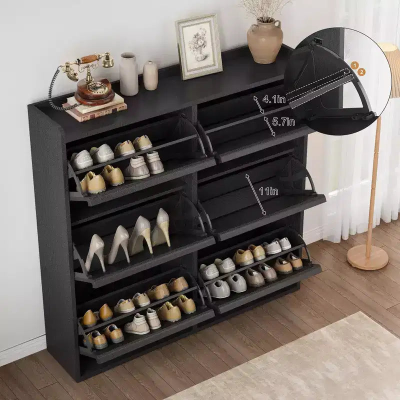 Meuble à chaussures GustoWave avec 6 tiroirs abattants, armoire à chaussures en bois avec étagère réglable, rangement à chaussures