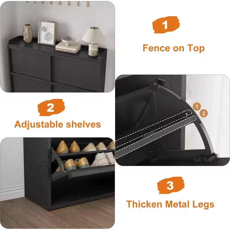Meuble à chaussures GustoWave avec 6 tiroirs abattants, armoire à chaussures en bois avec étagère réglable, rangement à chaussures