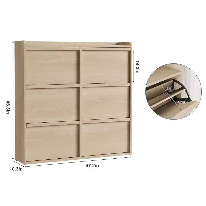 Meuble à chaussures GustoWave avec 6 tiroirs abattants, armoire à chaussures en bois avec étagère réglable, rangement à chaussures
