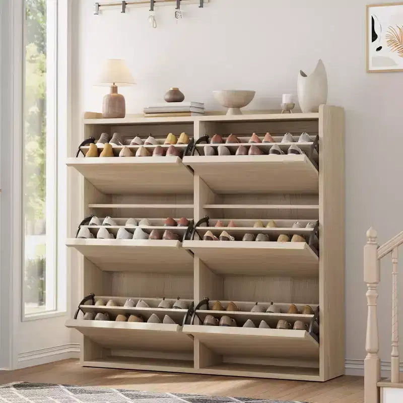 Meuble à chaussures GustoWave avec 6 tiroirs abattants, armoire à chaussures en bois avec étagère réglable, rangement à chaussures