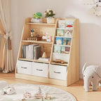 Étagère à livres pour enfants SUGIFT, organisateur de cubes et rangement de jouets avec bacs en tissu, présentoir à livres frontal, organisateur en bois pour salle de jeux et chambre d'enfant.